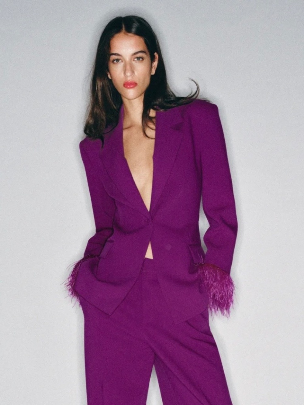 Zara feather cuff shoulder pads blazer